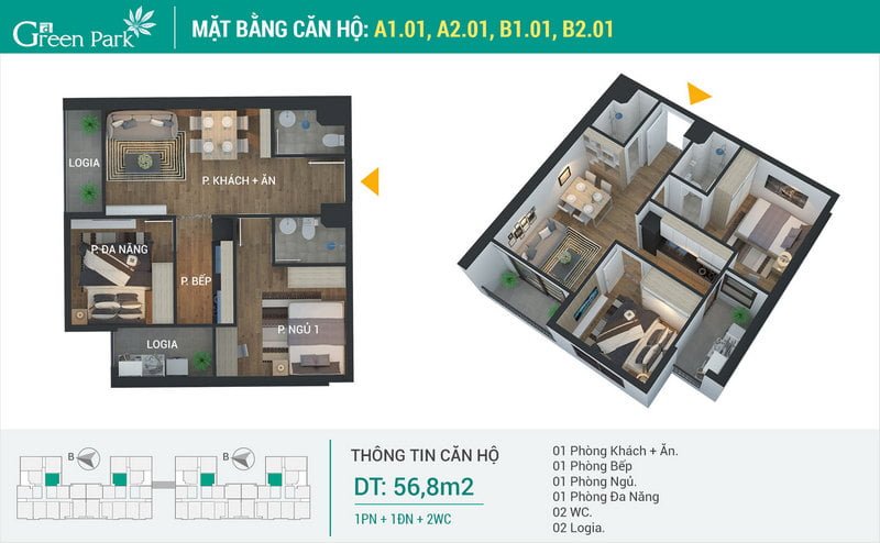 Thiết kế căn hộ 56,8m2 Thiết kế căn hộ 56,8m2