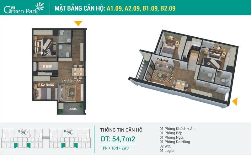 Thiết kế căn hộ 54,7m2 Thiết kế căn hộ 54,7m2