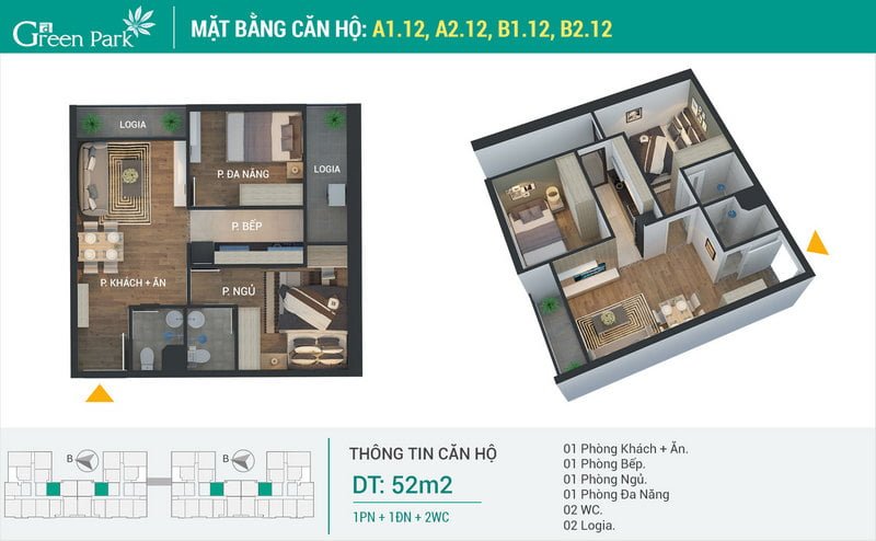 Thiết kế căn hộ 52m2 Thiết kế căn hộ 52m2