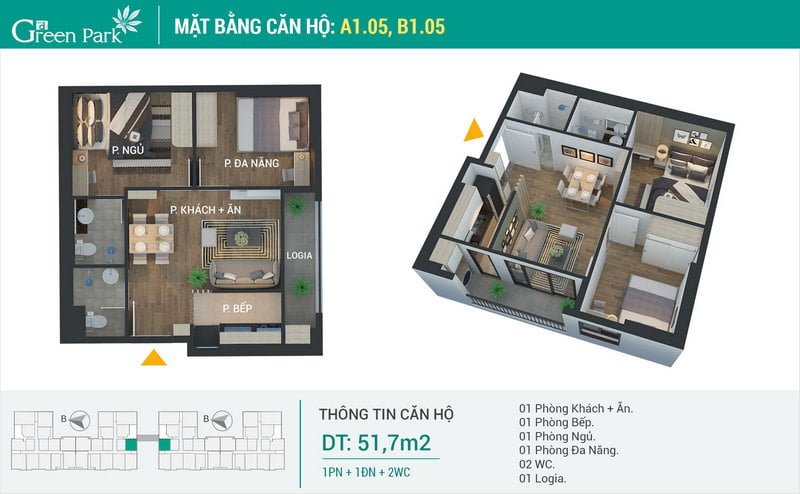 Thiết kế căn hộ 51,7m2 Thiết kế căn hộ 51,7m2
