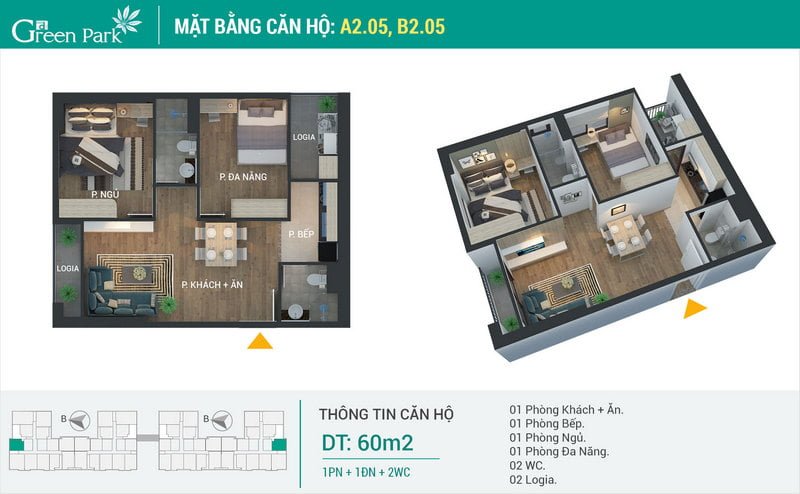Thiết kế căn hộ 60m2 Thiết kế căn hộ 60m2