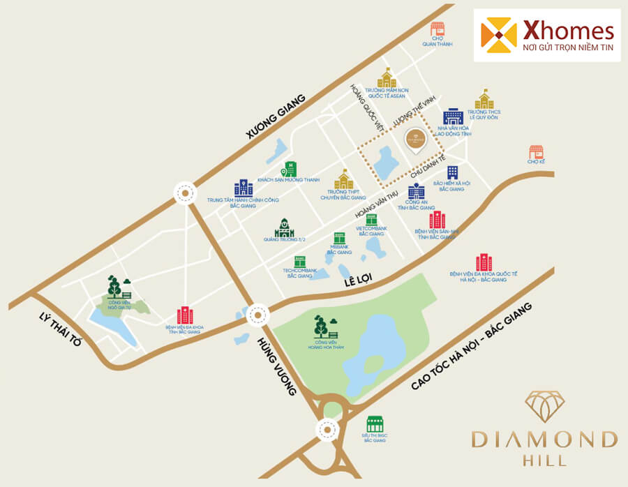 Khu đô thị Diamond Hill tọa lạc tại vị trí hoàn hảo tại thành phố Bắc Giang